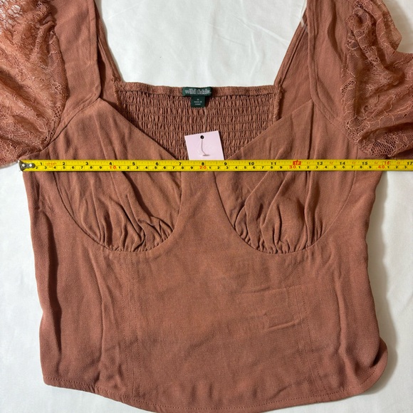 Wild Fable Top Cropped Lace Long Sleeves Dressy Blouse Shirt Brown Size Medium - Picture 10 of 14